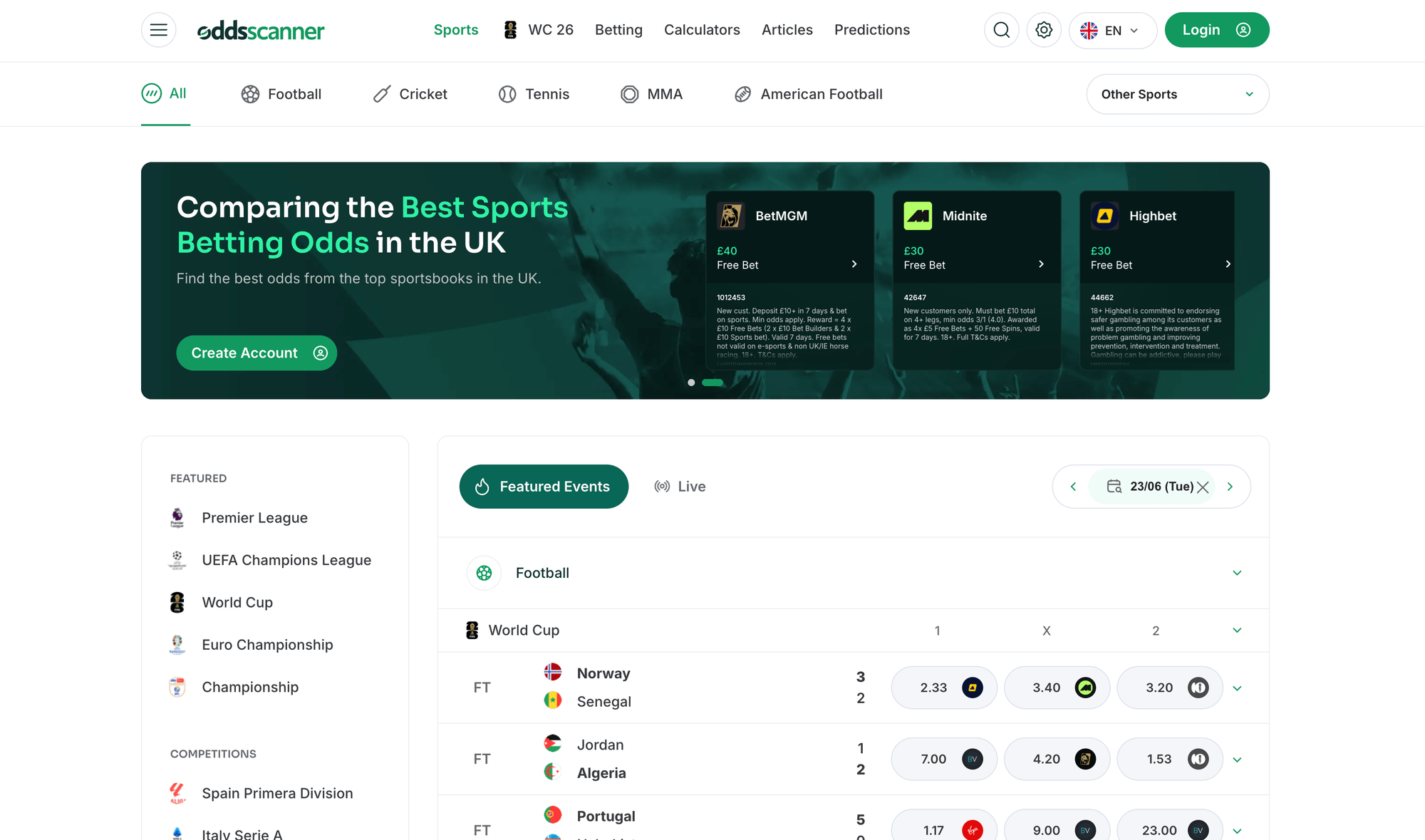 The Odds Scanner product comparing live sports betting odds across UK sportsbooks